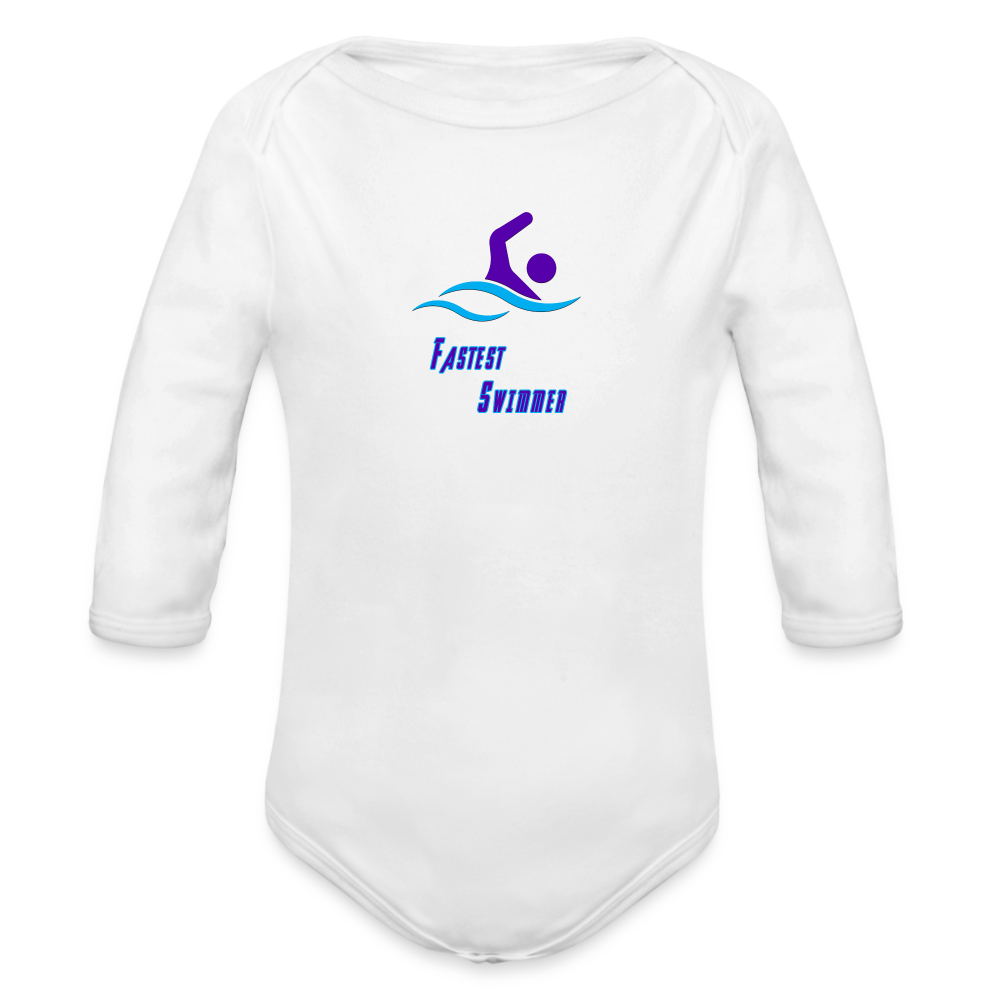 Swimmer - Organic Long Sleeve Baby Bodysuit - white