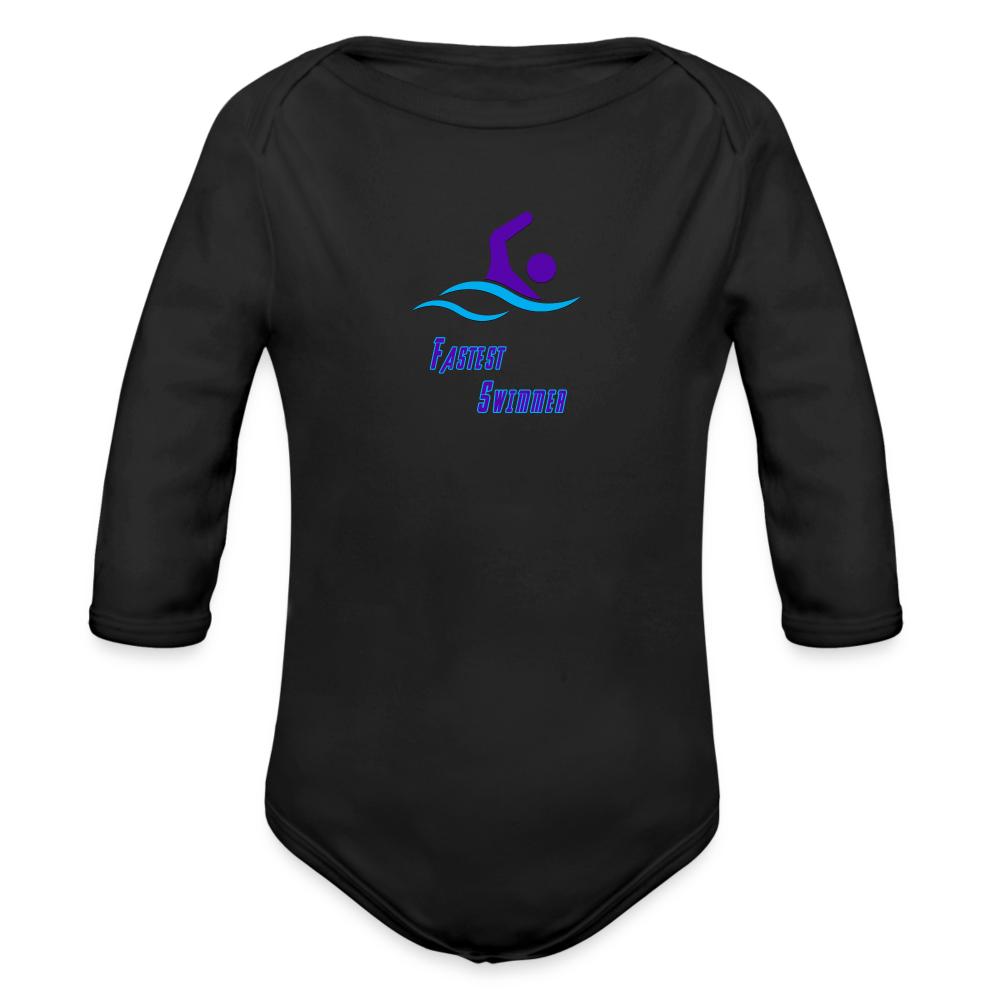 Swimmer - Organic Long Sleeve Baby Bodysuit - black
