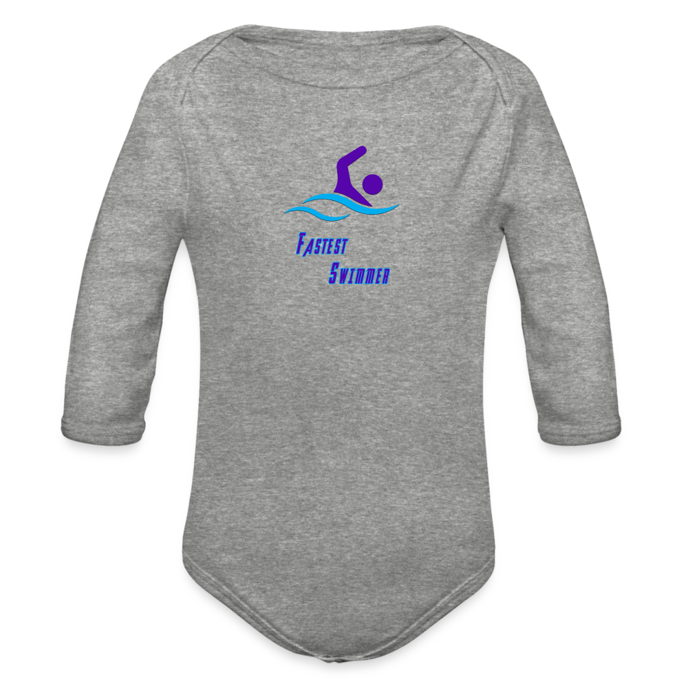 Swimmer - Organic Long Sleeve Baby Bodysuit - heather grey
