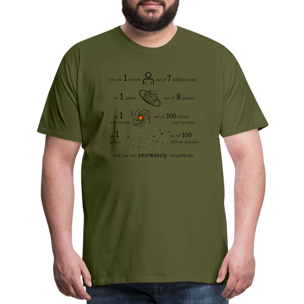 Insignificant - Unisex T-Shirt - olive green - “You are 1 person out of 7 billion people On 1 planet out of 8 planets In 1 star system out of 100 billion star systems In 1 galaxy out of 100 billion galaxies and you are enormously insignificant”