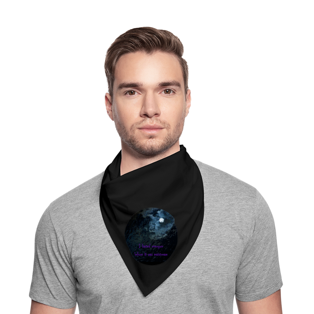 Mainstream - Bandana - Black -"I hated everyone before it was mainstream" on a circular background of a cloud-covered moon with a liquid overlay.