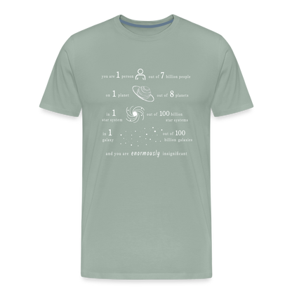 Insignificant - Unisex T-Shirt - steel green - “You are 1 person out of 7 billion people On 1 planet out of 8 planets In 1 star system out of 100 billion star systems In 1 galaxy out of 100 billion galaxies and you are enormously insignificant”