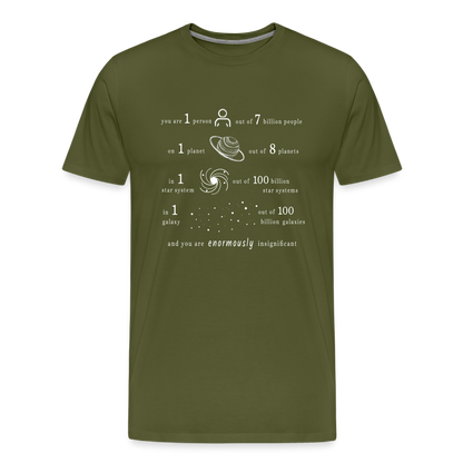 Insignificant - Unisex T-Shirt - olive green - “You are 1 person out of 7 billion people On 1 planet out of 8 planets In 1 star system out of 100 billion star systems In 1 galaxy out of 100 billion galaxies and you are enormously insignificant”