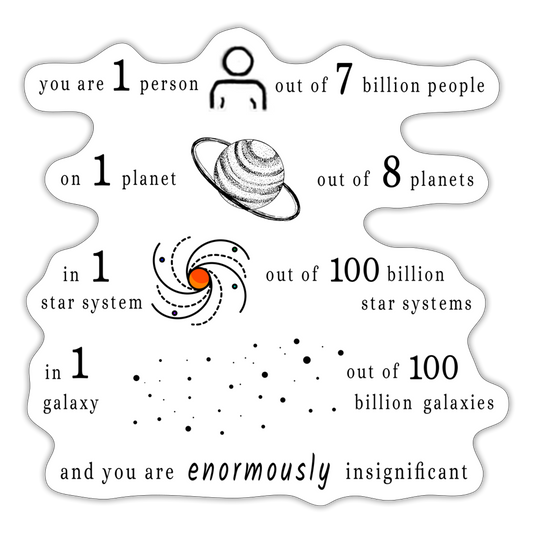 Insignificant - Sticker - white matte - “You are 1 person out of 7 billion people  On 1 planet out of 8 planets  In 1 star system out of 100 billion star systems  In 1 galaxy out of 100 billion galaxies  and you are enormously insignificant”