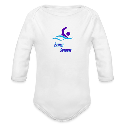 Swimmer - Organic Long Sleeve Baby Bodysuit - white