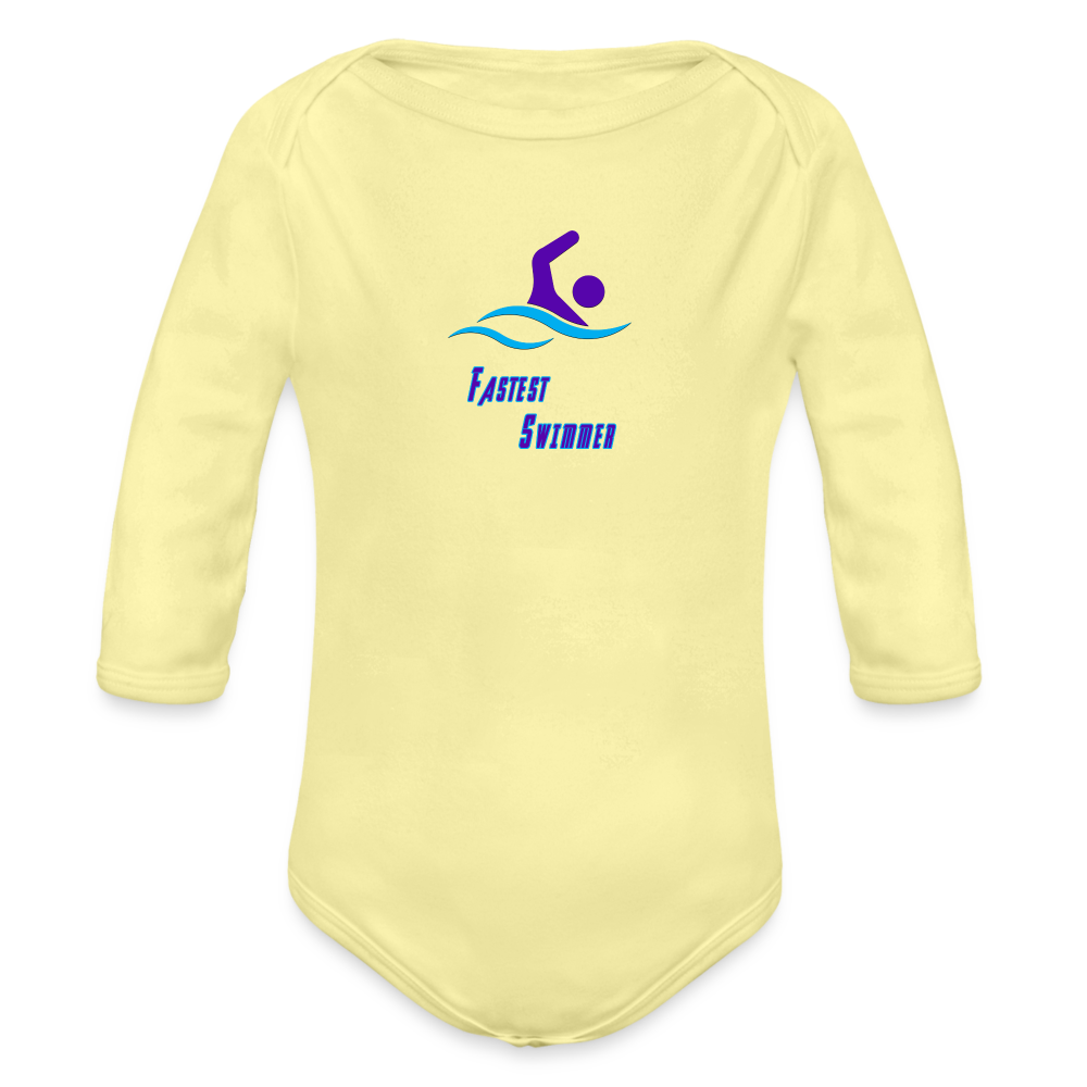 Swimmer - Organic Long Sleeve Baby Bodysuit - washed yellow