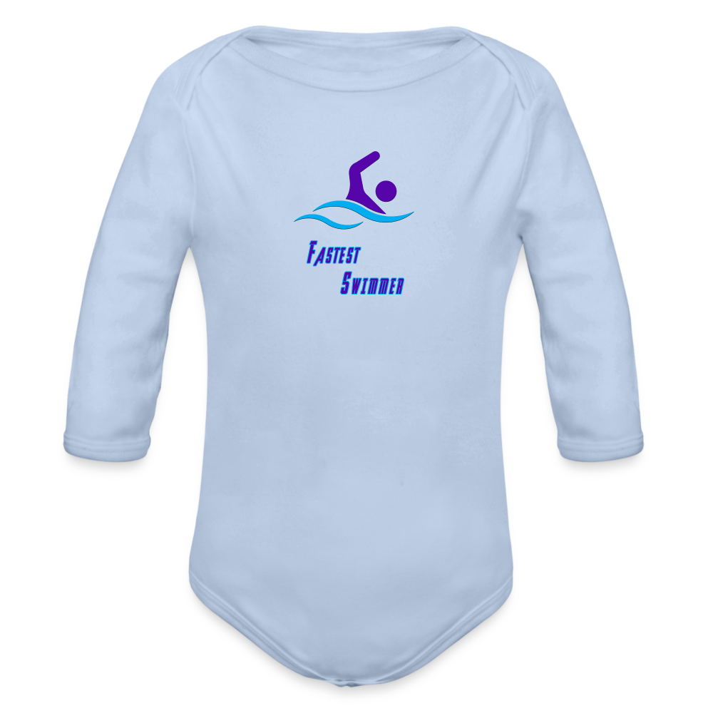 Swimmer - Organic Long Sleeve Baby Bodysuit - sky