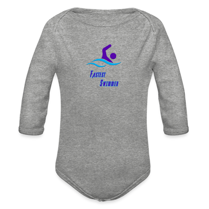 Swimmer - Organic Long Sleeve Baby Bodysuit - heather grey