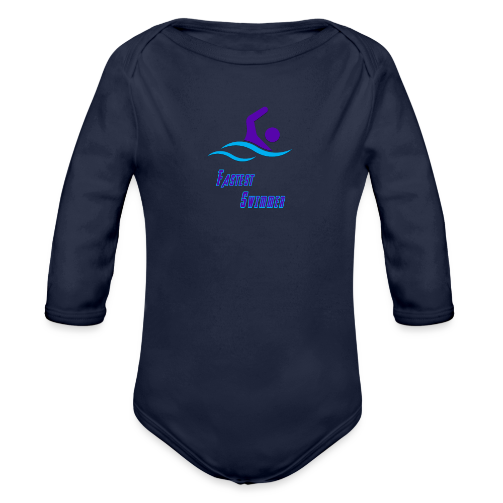 Swimmer - Organic Long Sleeve Baby Bodysuit - dark navy