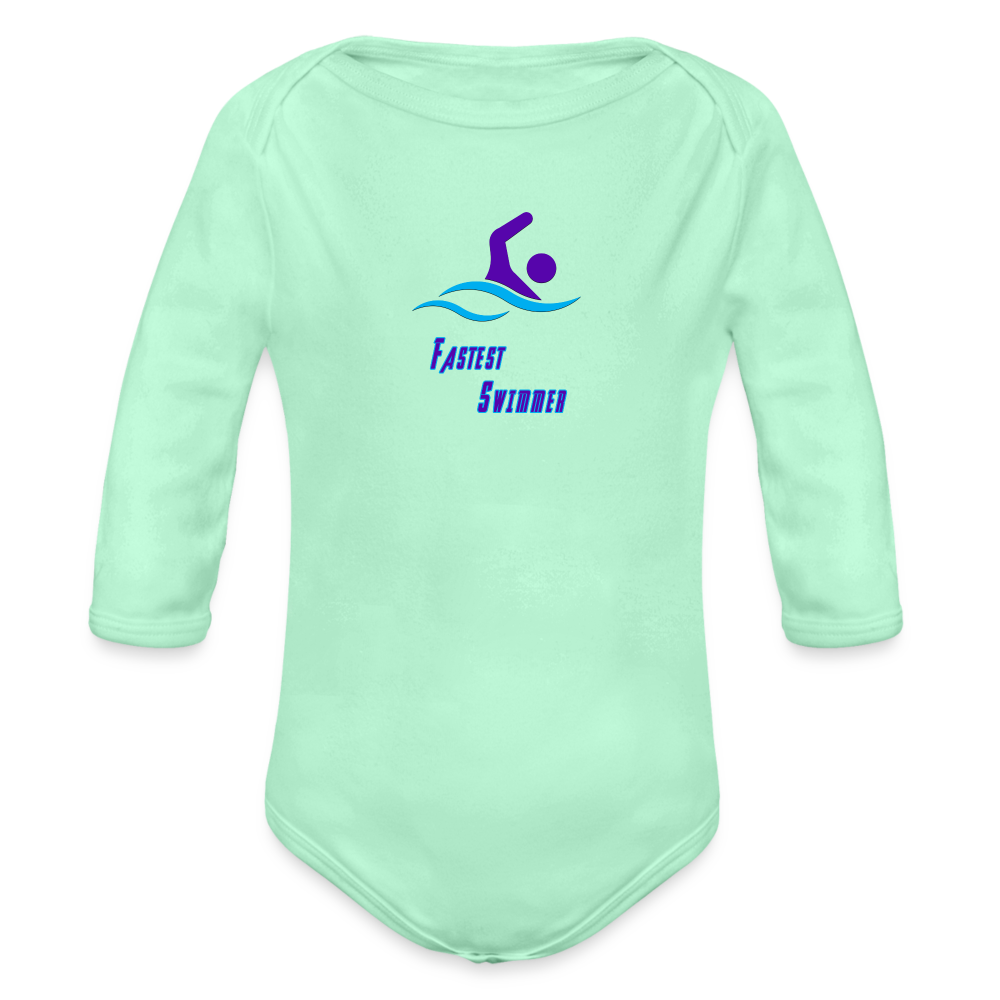 Swimmer - Organic Long Sleeve Baby Bodysuit - light mint