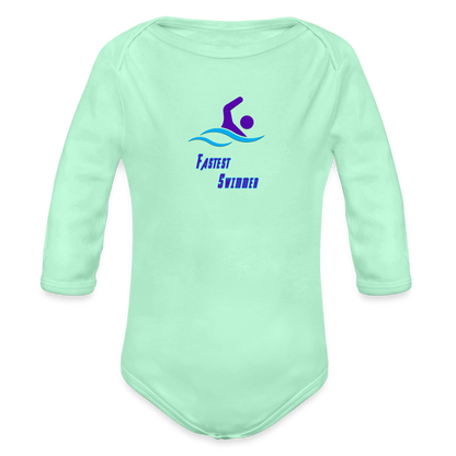 Swimmer - Organic Long Sleeve Baby Bodysuit - light mint