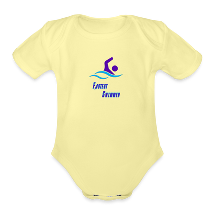 Swimmer - Organic Short Sleeve Baby Bodysuit - washed yellow