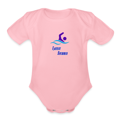 Swimmer - Organic Short Sleeve Baby Bodysuit - light pink