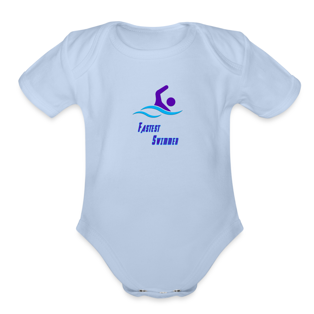 Swimmer - Organic Short Sleeve Baby Bodysuit - sky