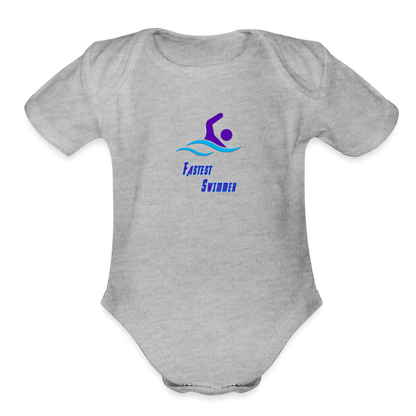 Swimmer - Organic Short Sleeve Baby Bodysuit - heather grey