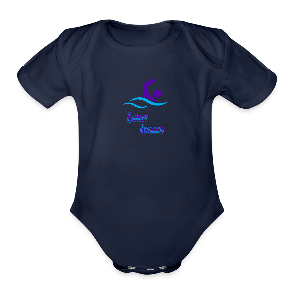 Swimmer - Organic Short Sleeve Baby Bodysuit - dark navy
