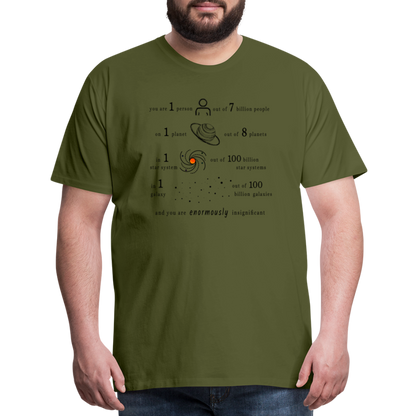 Insignificant - Unisex T-Shirt - olive green - “You are 1 person out of 7 billion people On 1 planet out of 8 planets In 1 star system out of 100 billion star systems In 1 galaxy out of 100 billion galaxies and you are enormously insignificant”